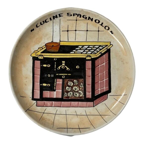 Artist Signed 9.5” Hand Painted Dinner Plate Cucine Spagnolo Italian Stove Kitch - Picture 1 of 4